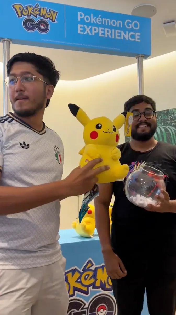 A lucky winner won a Pikachu plushie from the lucky draw